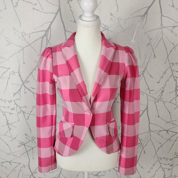 Autres Filles Pink Checks Stretch Single Button Blazer - Picture 1 of 6